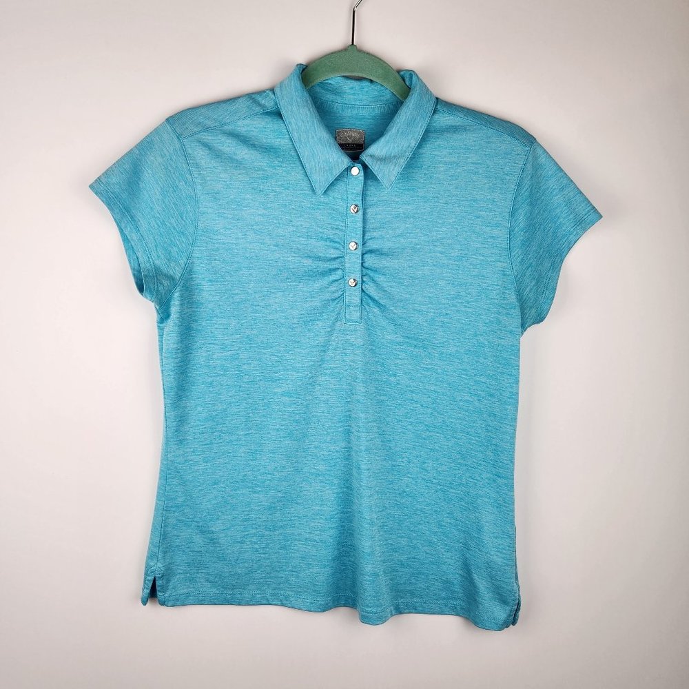 Callaway Teal Blue Golf Tech Short Sleeve Polo Shirt sz L
